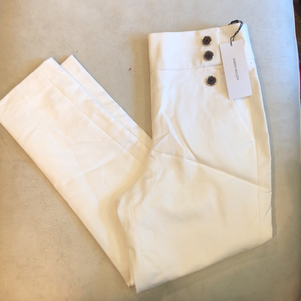 Karen Millen NWT high waist light cream straight leg pants